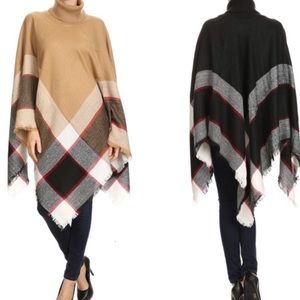 Plaid Turtle Neck Poncho